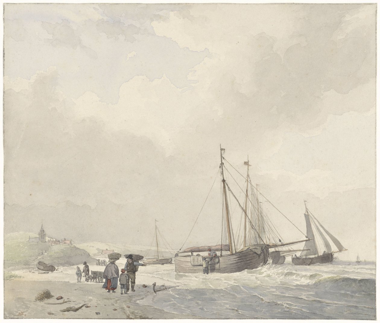 Gezicht op het strand bij Scheveningen door Hendrikus van de Sande Bakhuyzen