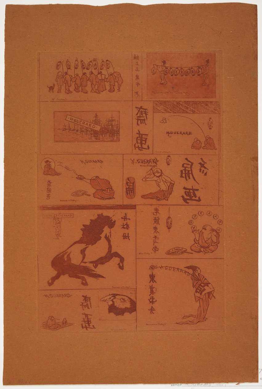 Tien kleine Japanse onderwerpen, ca. 1888 door Henri Charles Guérard
