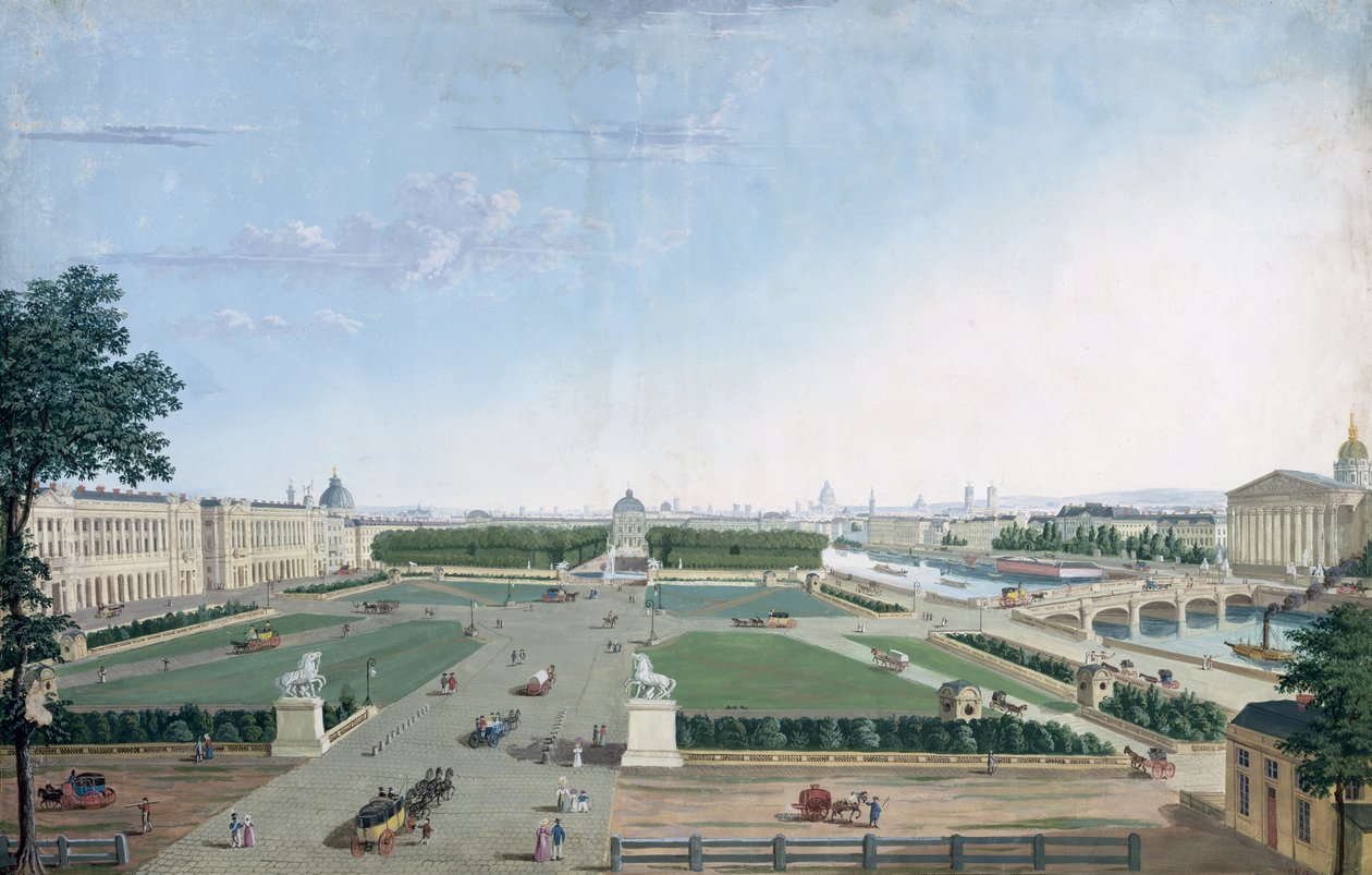 Uitzicht op de Place Louis XV en de Jardin des Tuileries, 1815-30 door Henri Courvoisier Voisin