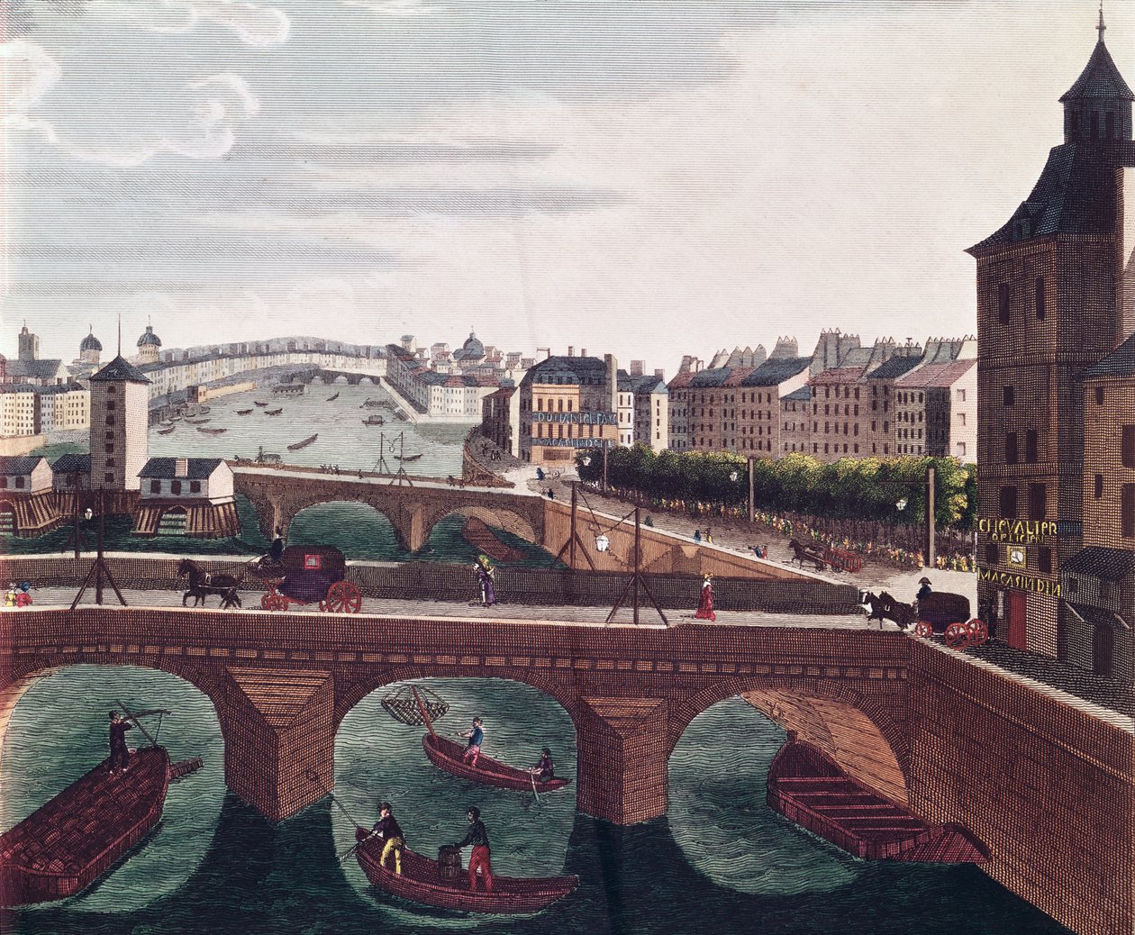 De Pont au Change en de Pont Notre Dame, c.1815-20 (detail) door Henri Courvoisier Voisin