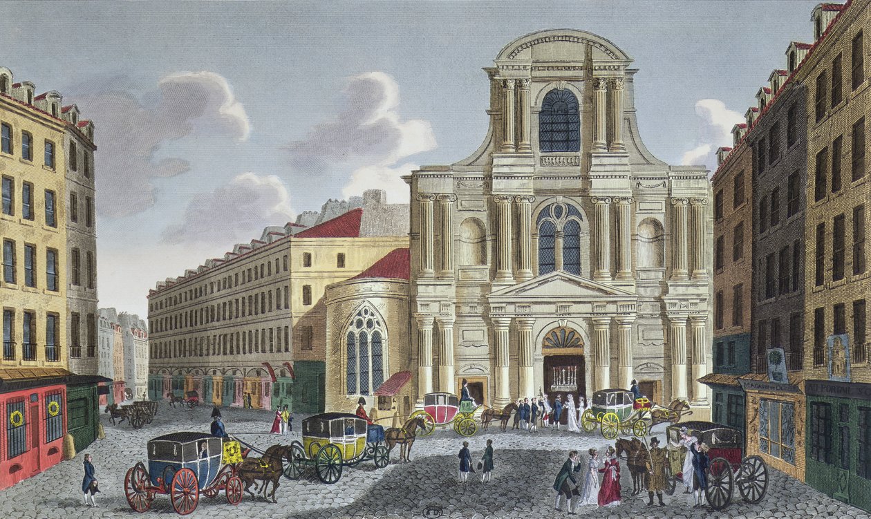 De Portiek van de Saint Gervais Kerk, c.1815-20 (kleurgravure) door Henri Courvoisier Voisin