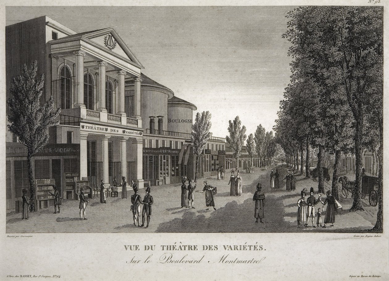 Theatre des Varietes, Boulevard Montmartre, Parijs, gegraveerd door Eugene Aubert (1789-1847) c.1810 door Henri Courvoisier Voisin