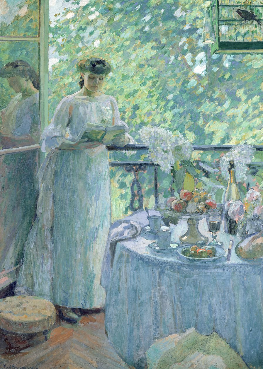 Vrouw op een balkon door Henri Ottmann