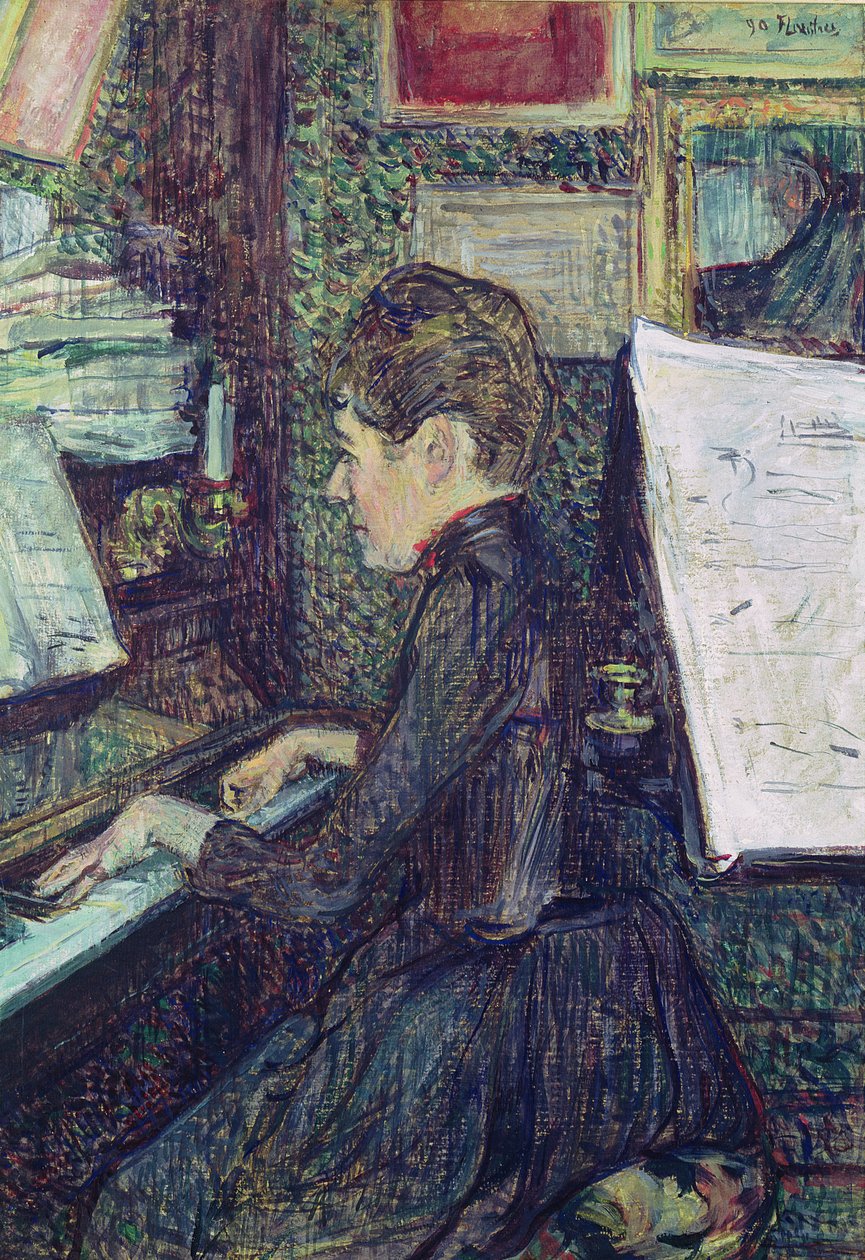 Mademoiselle Dihau (1843-1935) aan de piano door Henri de Toulouse Lautrec