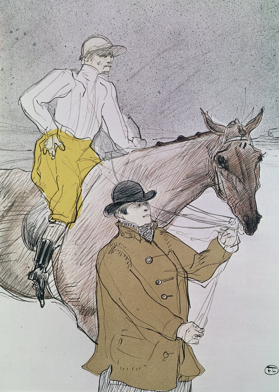 De jockey naar de start geleid door Henri de Toulouse Lautrec