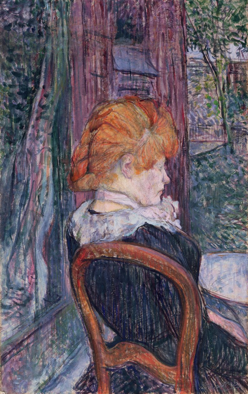 Zittende vrouw in een tuin door Henri de Toulouse Lautrec