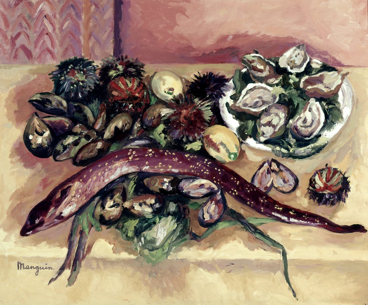 Stilleven met paling (Stilleven met zee-egels en paling) door Henri Charles Manguin