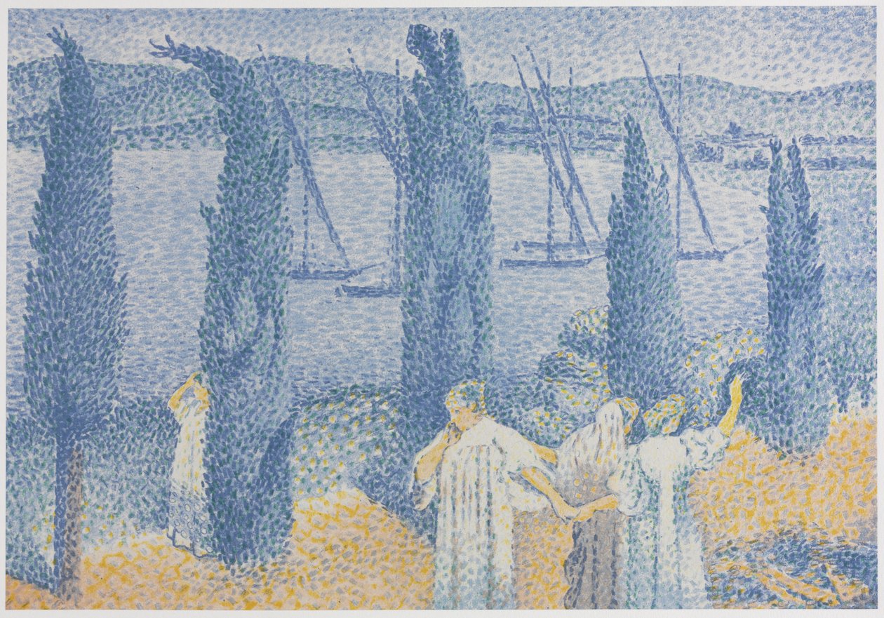 De Promenade (Landschap met Cipressen) door Henri-Edmond Cross