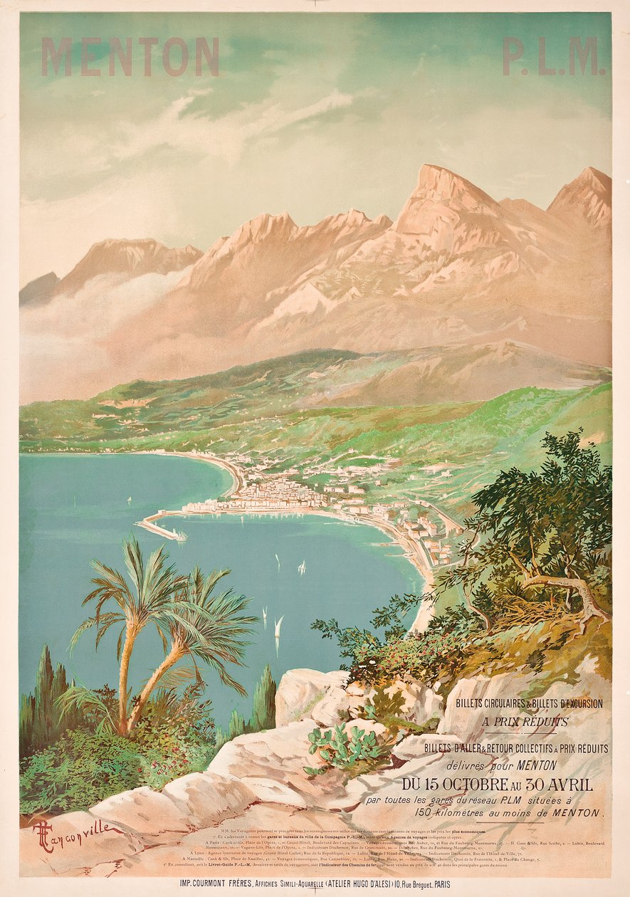 Poster die Menton, Frankrijk adverteert door Henri Garnier Tanconville