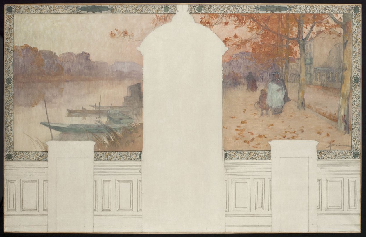 Schets voor het stadhuis van Asnières: Herfst, de Seine bij Asnières, ca. 1900 door Henri Gaston Darien
