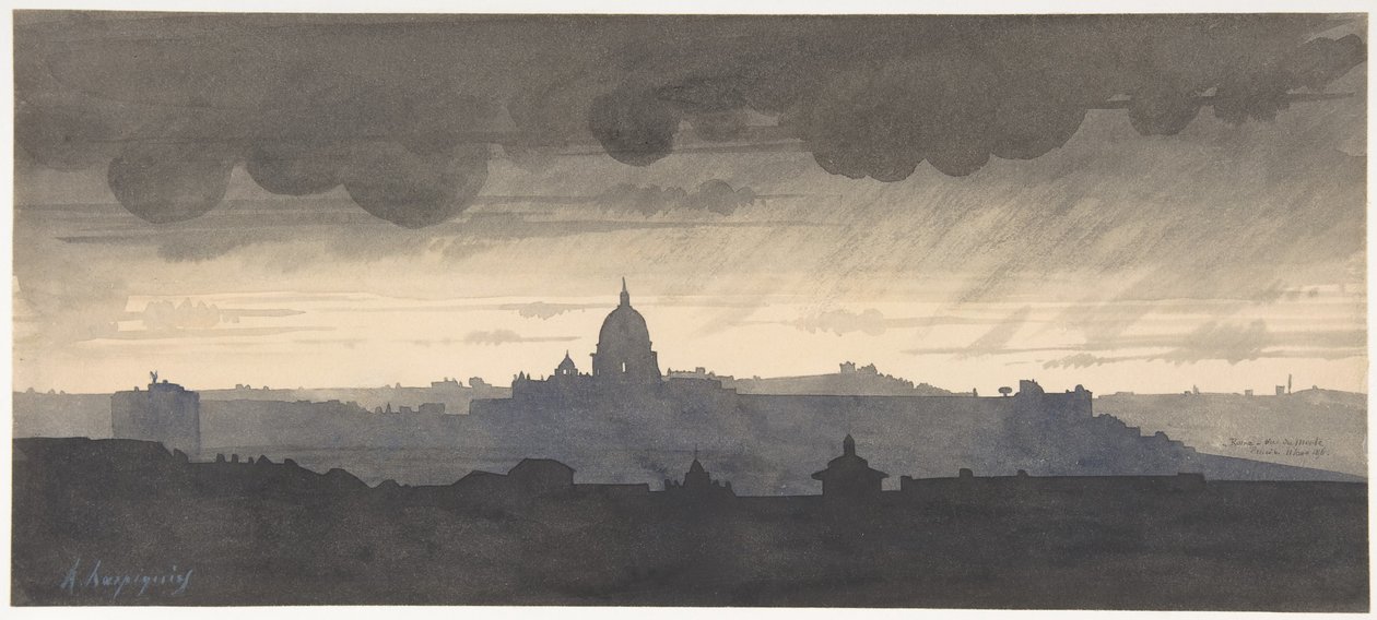 De Sint-Pietersbasiliek gezien vanaf de Pincio, Rome door Henri-Joseph Harpignies
