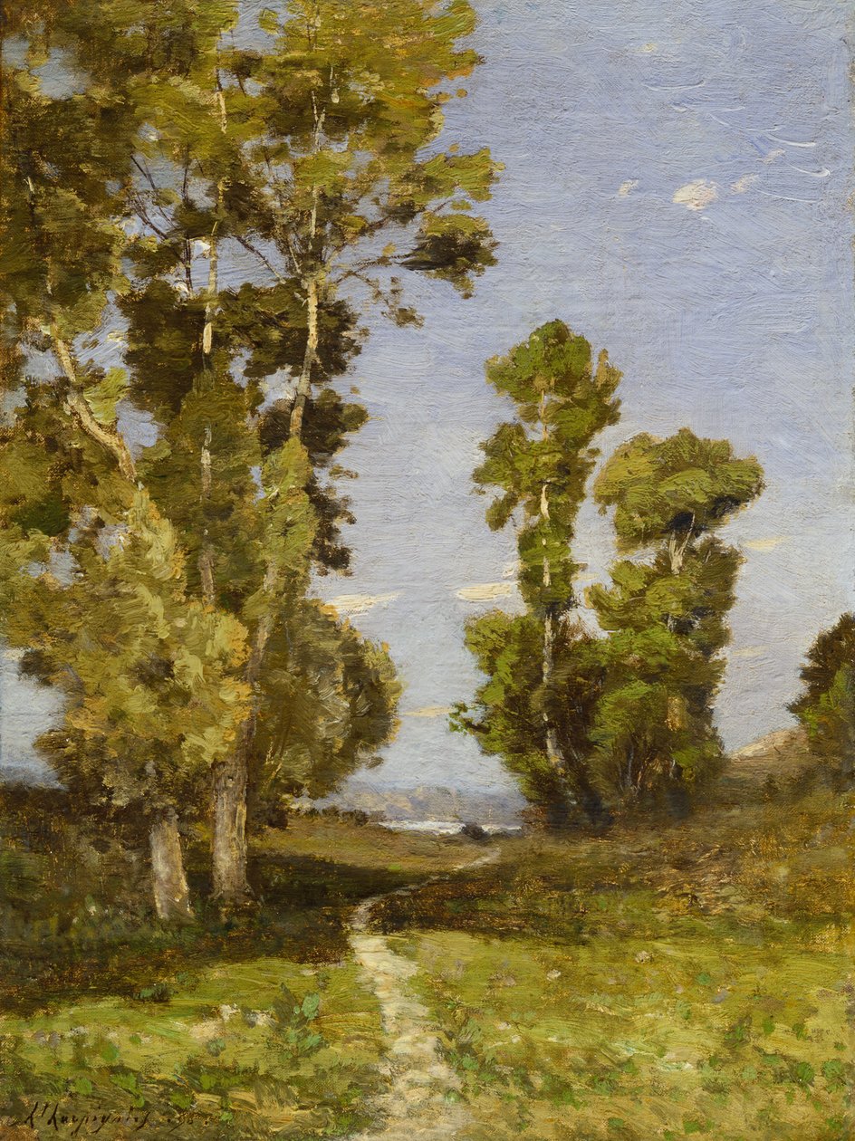De weg naar het meer (olieverf op doek) door Henri-Joseph Harpignies