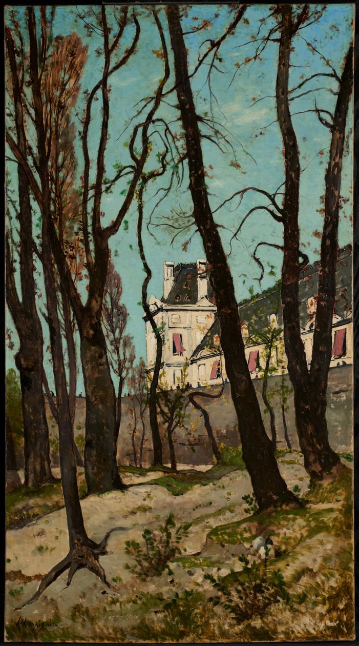 Gezicht op het Louvre, met de Grande Galerie en het Pavillon de Flore door Henri-Joseph Harpignies