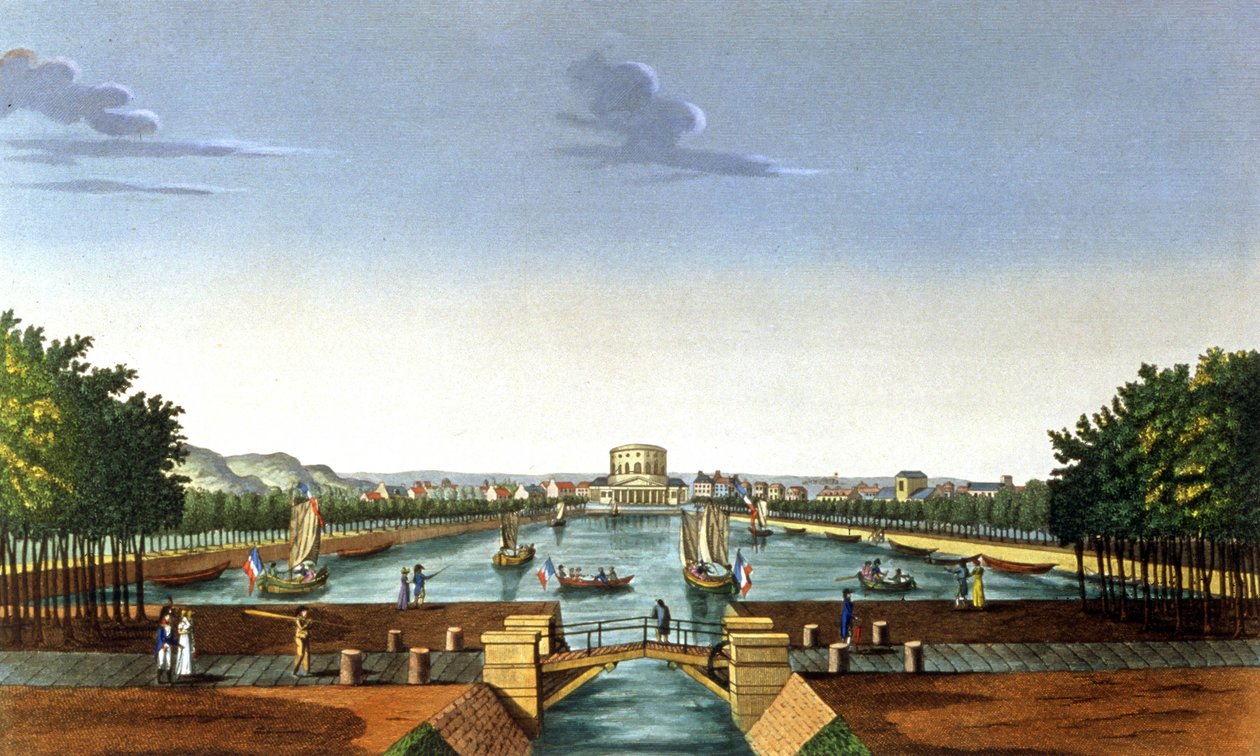 Parijs, het Villette-bassin door Henri (after) Courvoisier Voisin