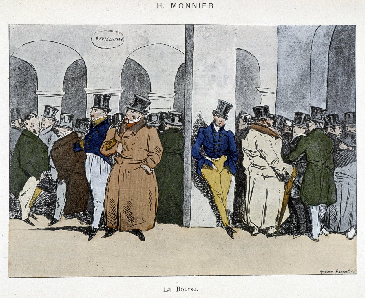 Zakenlieden van de Parijse Beurs - tekening door Henri Monnier, begin 19e eeuw door Henri Bonaventure Monnier
