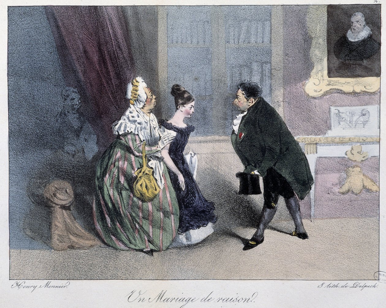 Een verstandshuwelijk - in "Esquisses parisiennes" door Henri Monnier, ed. Delpech, Parijs door Henri Bonaventure Monnier