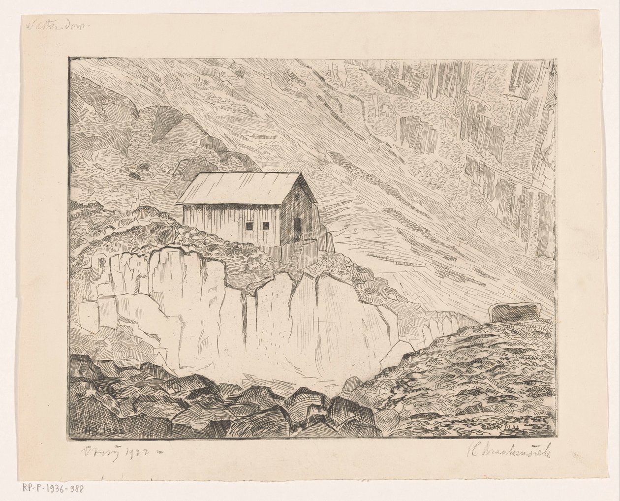 Huis op een berg door Henri Braakensiek (signed by artist)