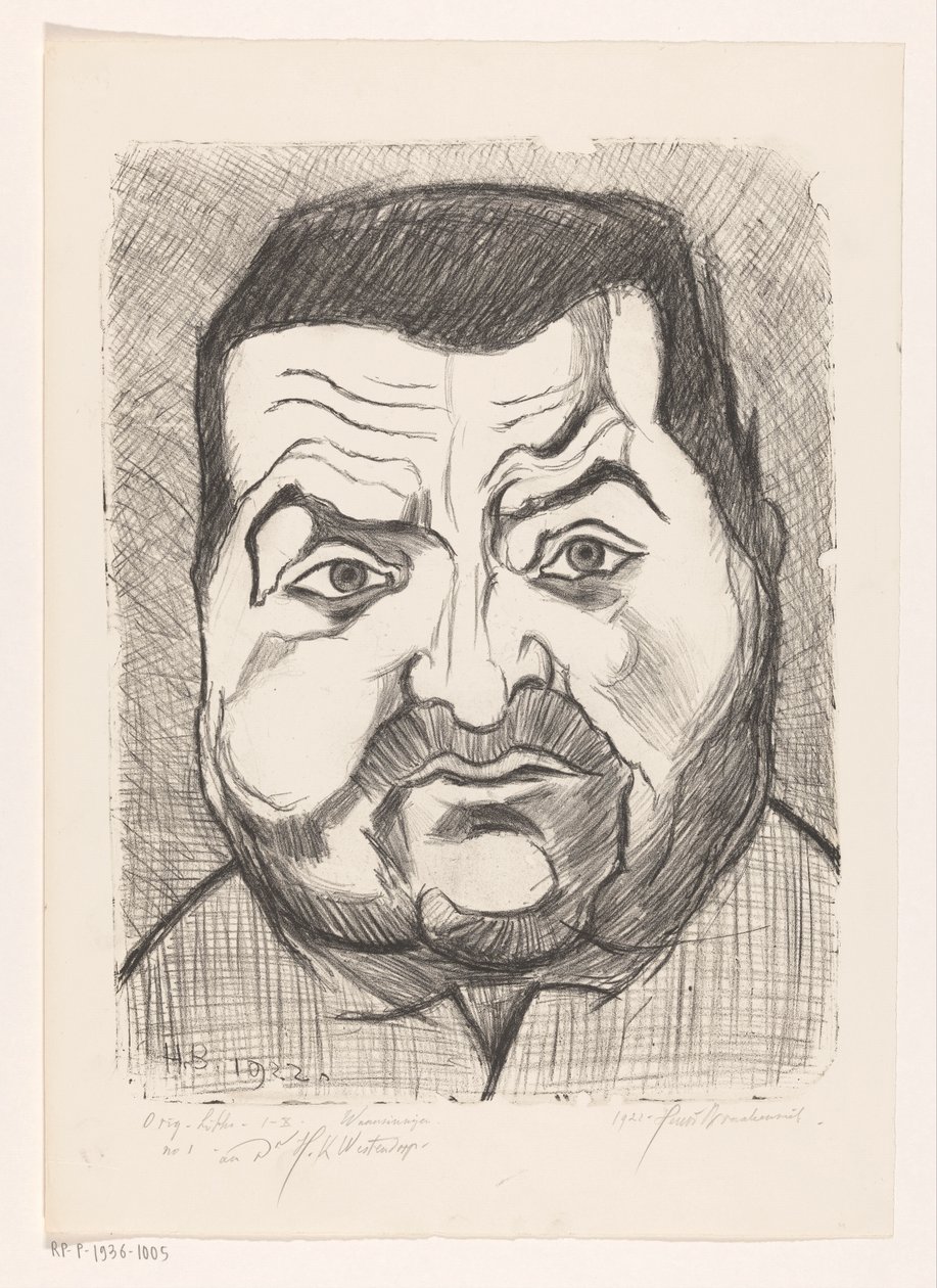 Portret van een onbekende man door Henri Braakensiek (signed by artist)