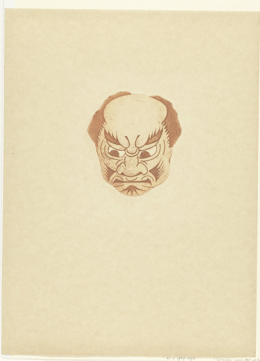 Masker met gezicht van man door Henri Charles Guérard