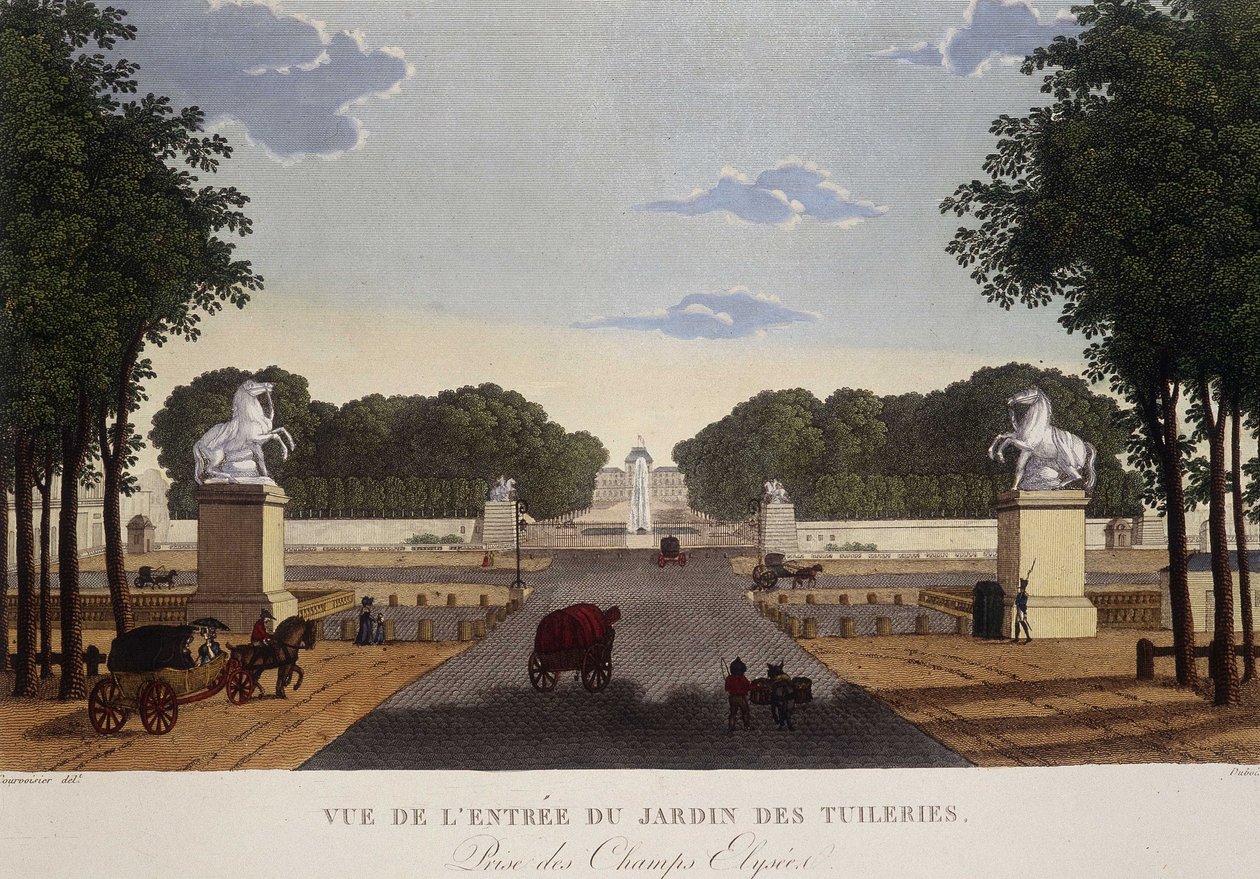 Ingang van de Tuilerietuin uitzicht op de Champs-Elysées, circa 1820 - in “Vues de Paris” door Courvoisier door Henri Courvoisier Voisin