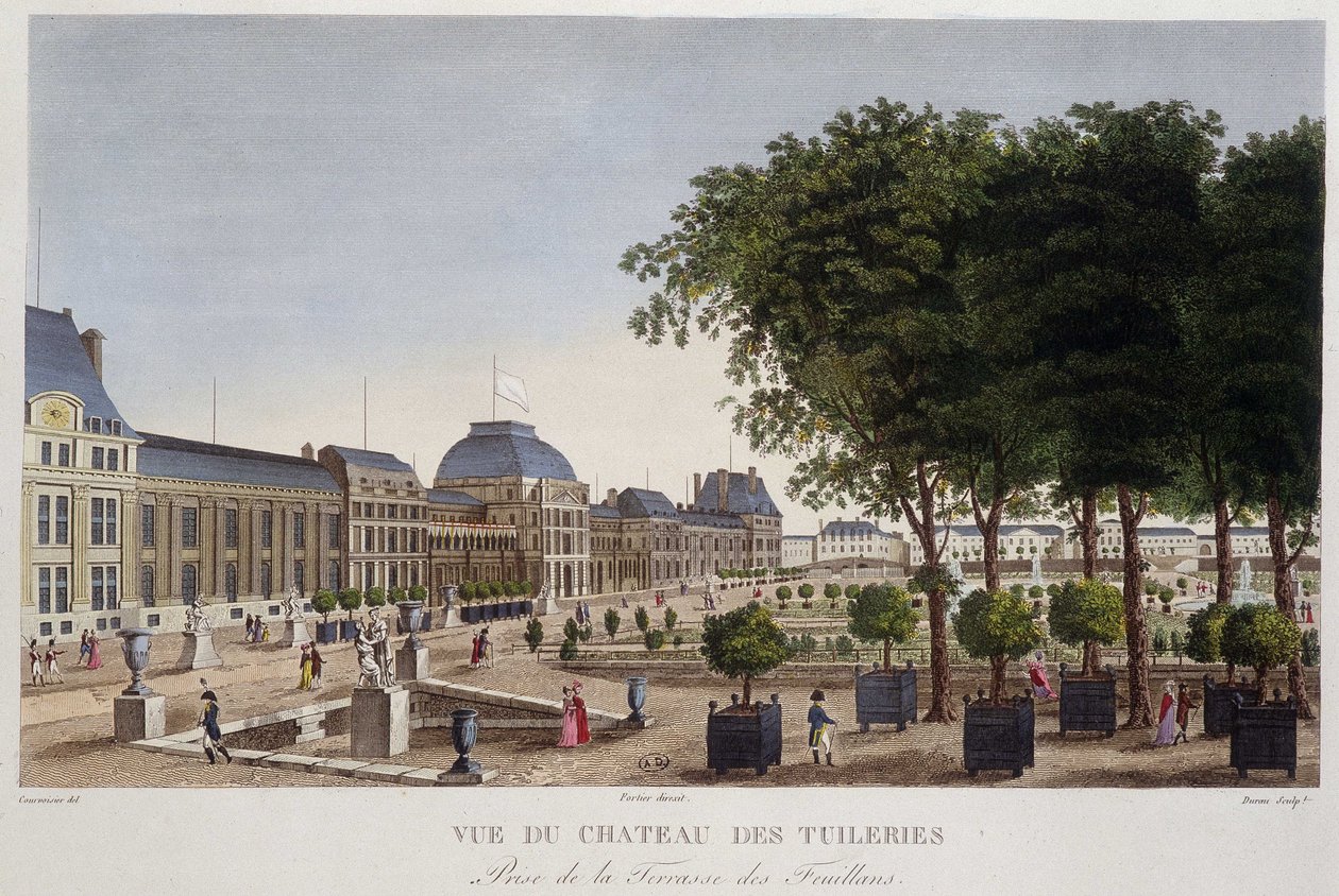 Tuin en Kasteel des Tuileries gezien vanaf het terras van Les Feuillans. Gravure door Courvoisier door Henri Courvoisier Voisin