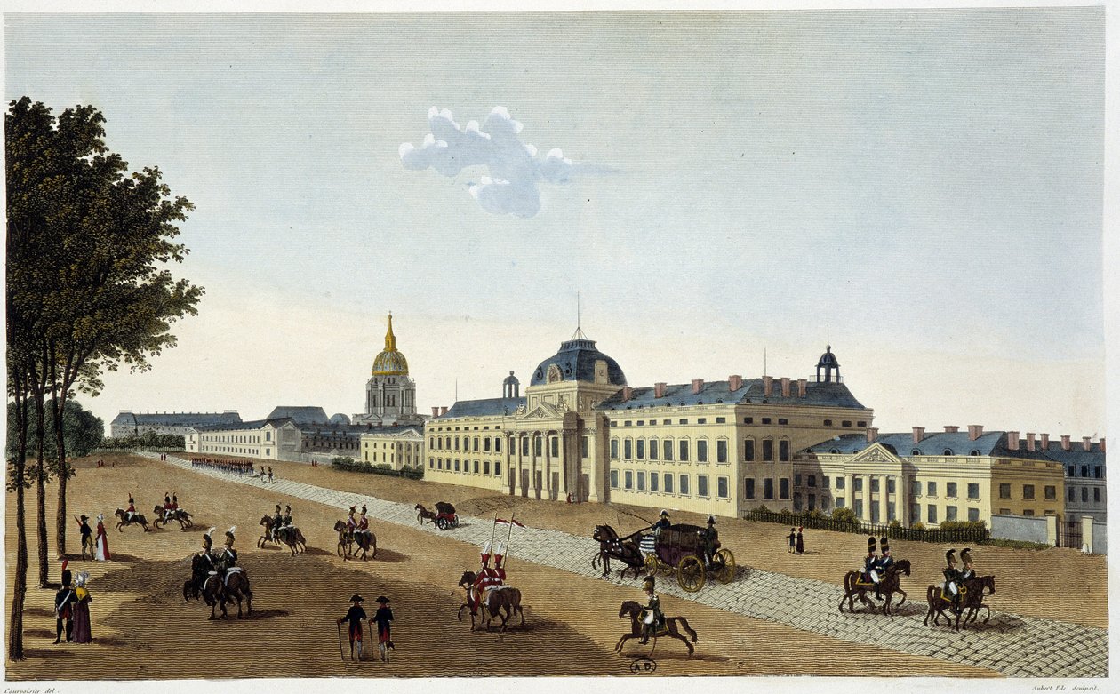 Uitzicht op de Militaire School aan de kant van Champs de Mars, circa 1820 - in "Vues de Paris" door Courvoisier door Henri Courvoisier Voisin
