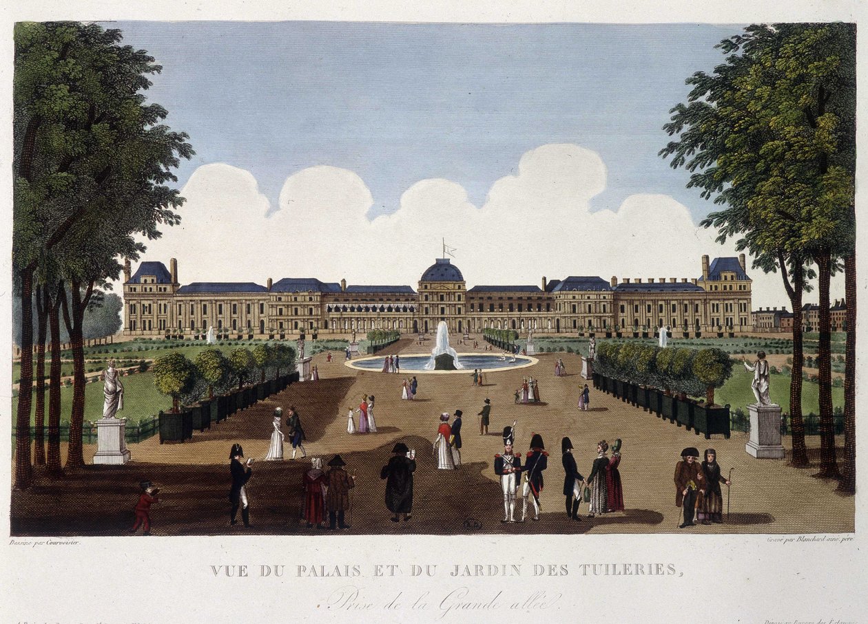 Uitzicht op het paleis en de tuin van de Tuileries - in “Vues de Paris” door Courvoisier door Henri Courvoisier Voisin