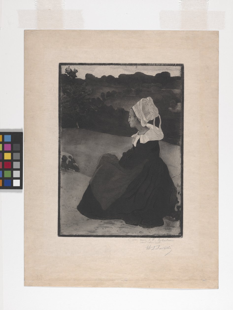 Zittende Bretonse Vrouw door Henri Delavallee
