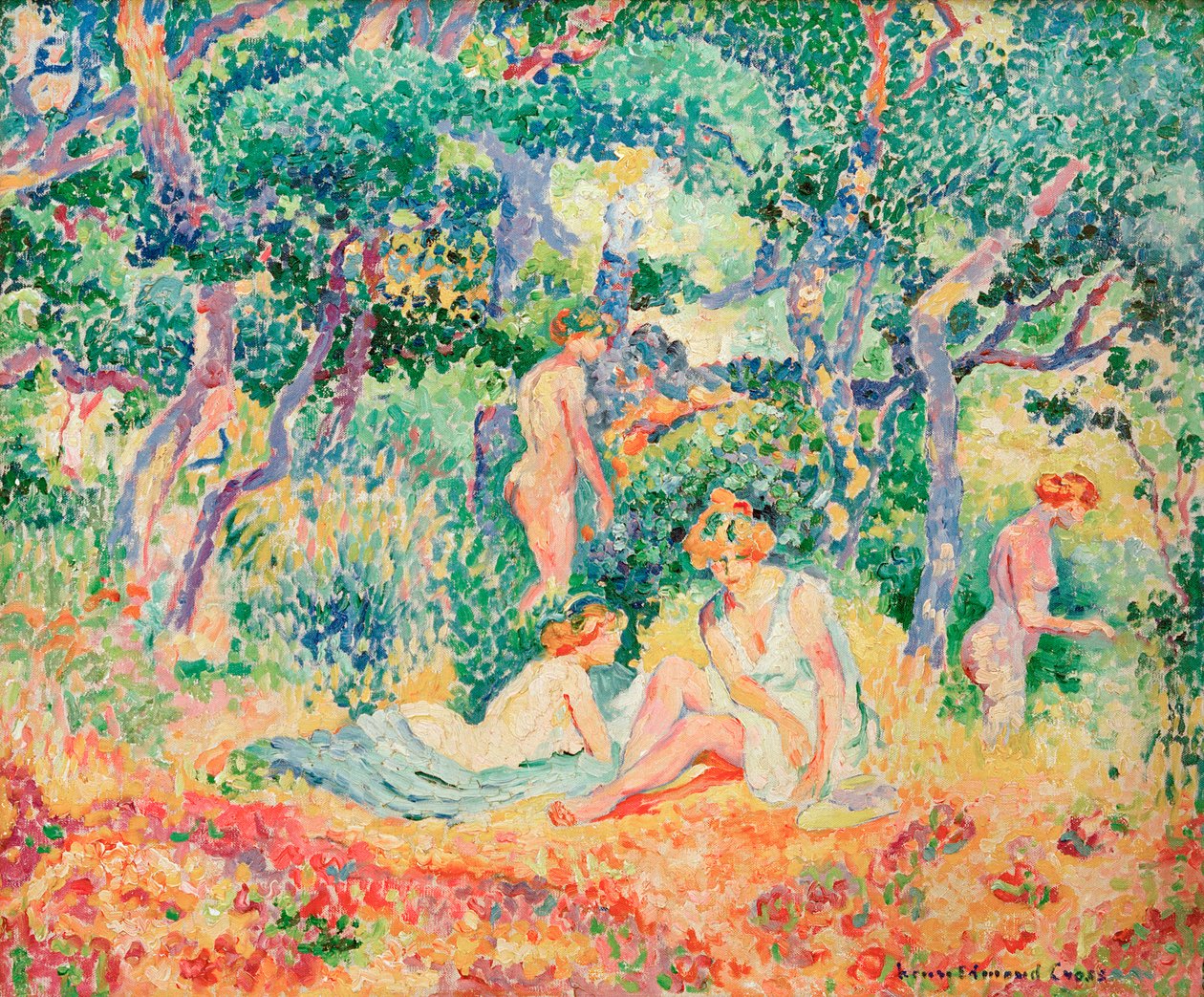 Het bos of naakt onder bos, 1906-1907 door Henri Edmond Cross