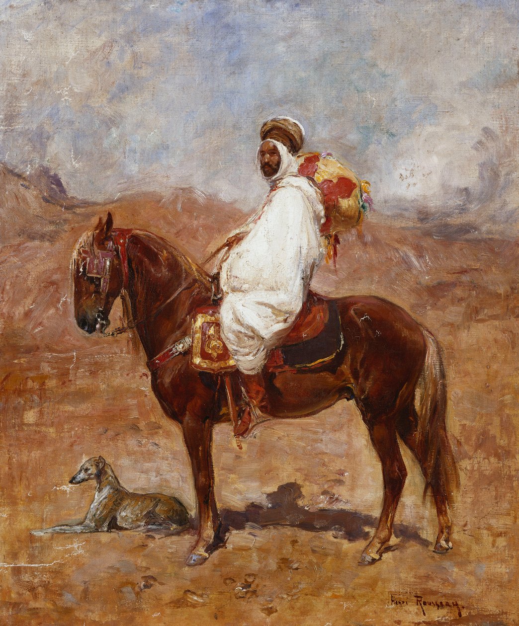 Een Arabier op een Paard in een Woestijnlandschap door Henri Emilien Rousseau