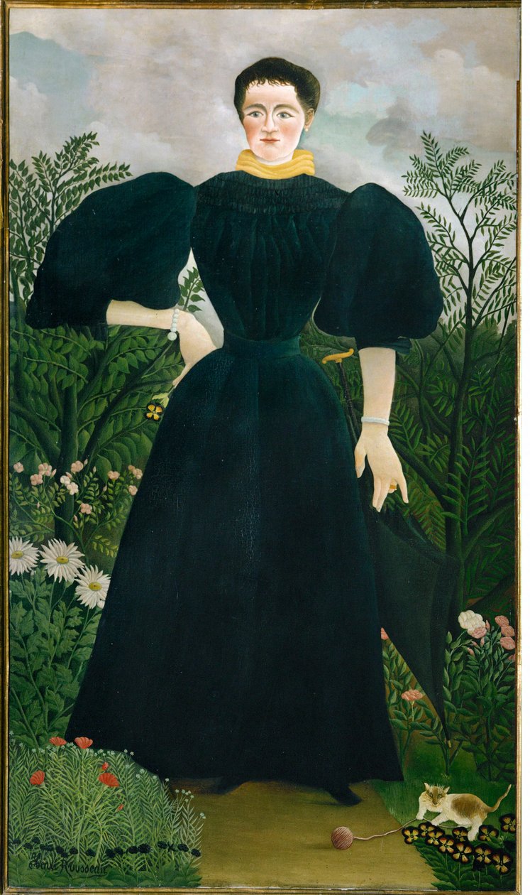 Portret van Mme M. (olieverf op doek) door Henri Emilien Rousseau
