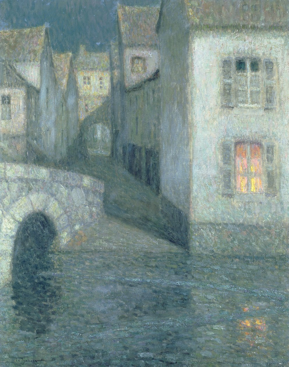 Huizen aan de rivier, Chartres, 1929 door Henri Eugene Augustin Le Sidaner