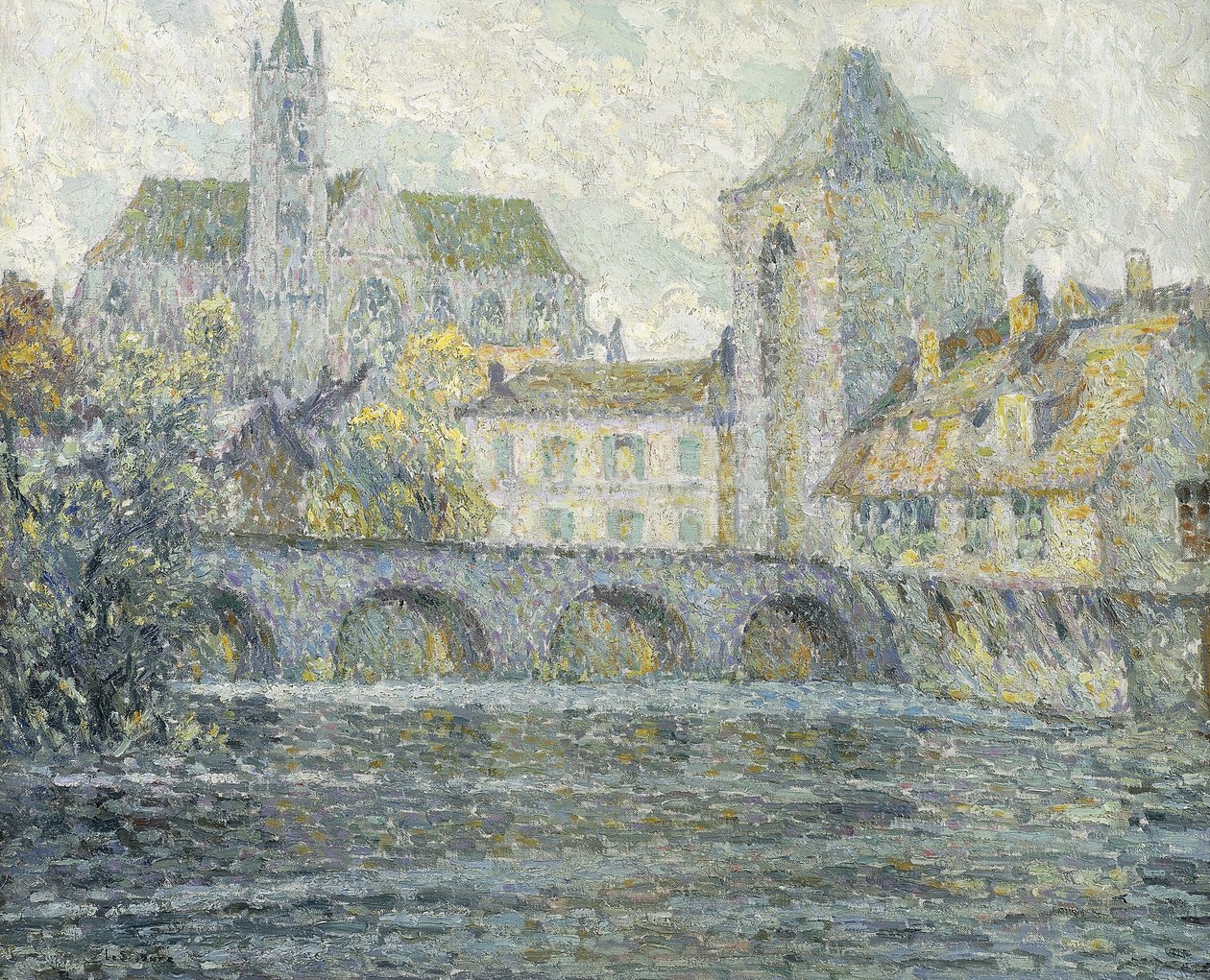 Moret Landschap, de Brug; Paysage Moret, Le Pont door Henri Eugene Augustin Le Sidaner