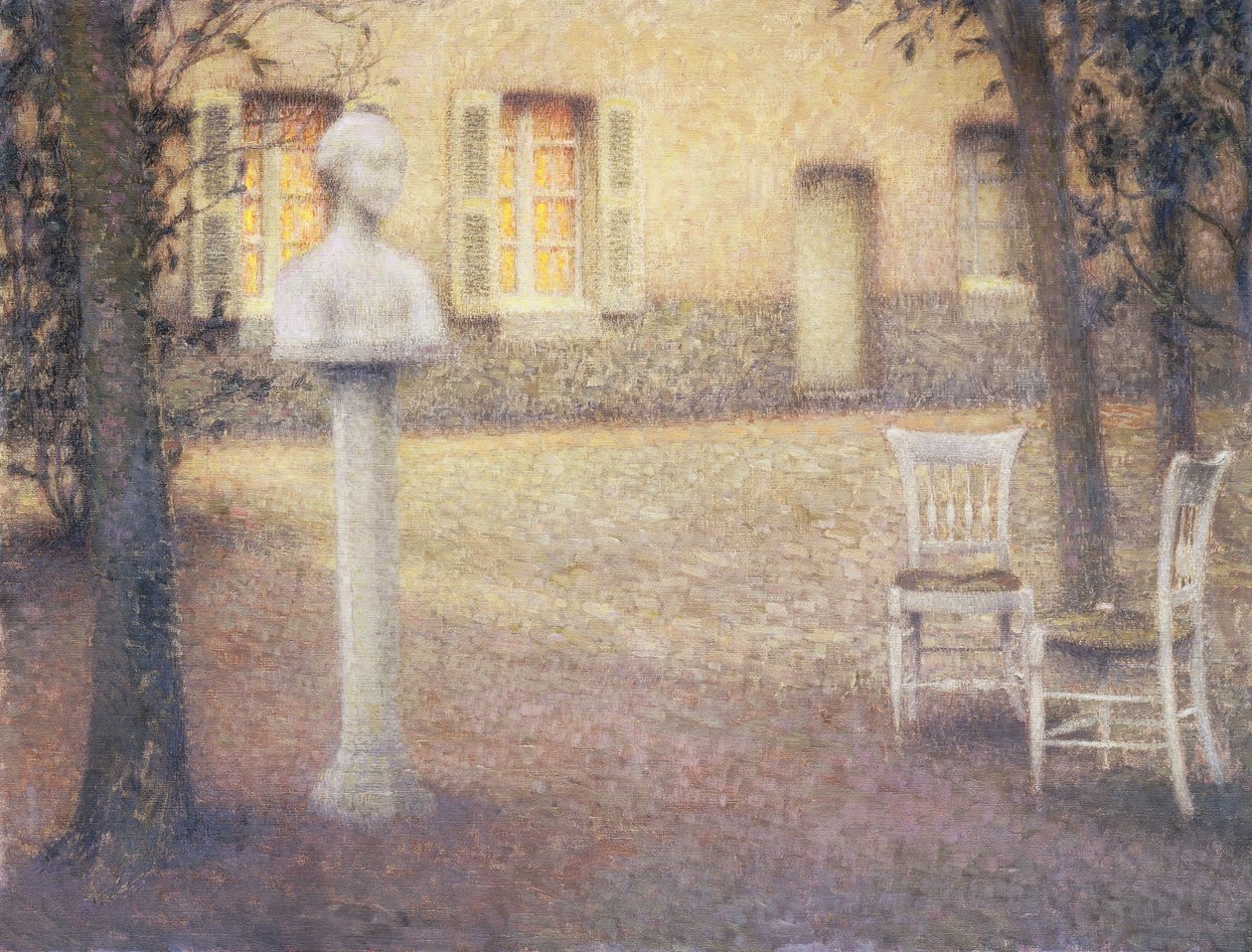 De Buste in de Tuin bij Schemering door Henri Eugene Augustin Le Sidaner