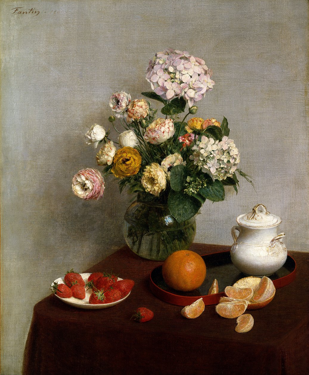 Bloemen en fruit door Henri Fantin-Latour