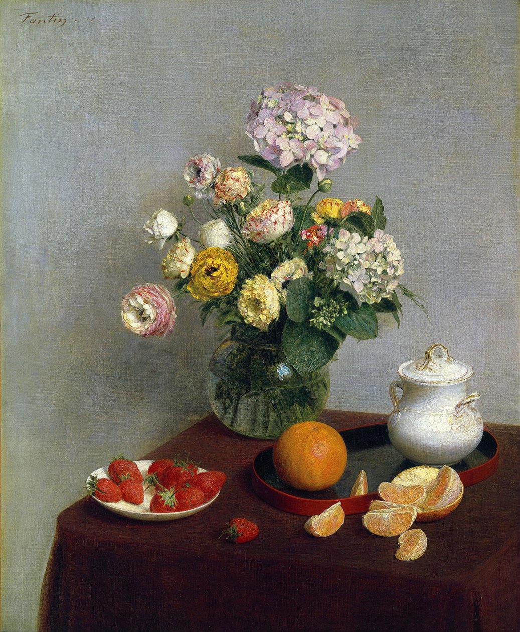 Bloemen en fruit door Henri Fantin-Latour