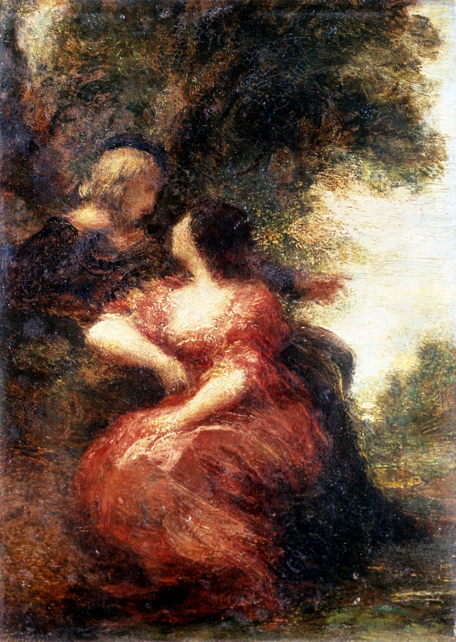 Troubadour en zijn dame. Schilderij van Henri Fantin-Latour (Henri Fantin Latour door Henri Fantin-Latour