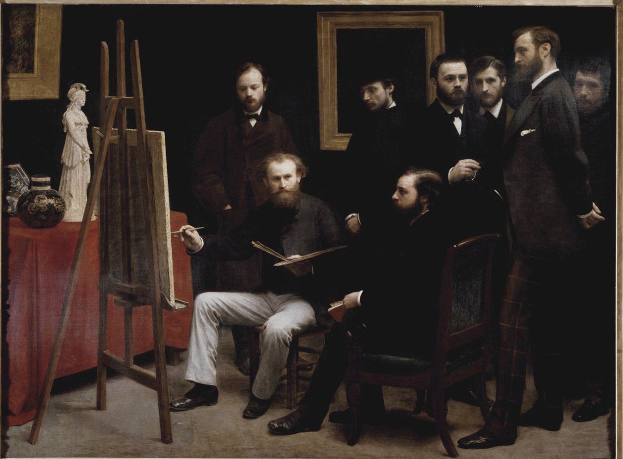 Een werkplaats in de Batignolles (met verschillende portretten van kunstenaars) door Ignace Henri Jean Fantin Latour