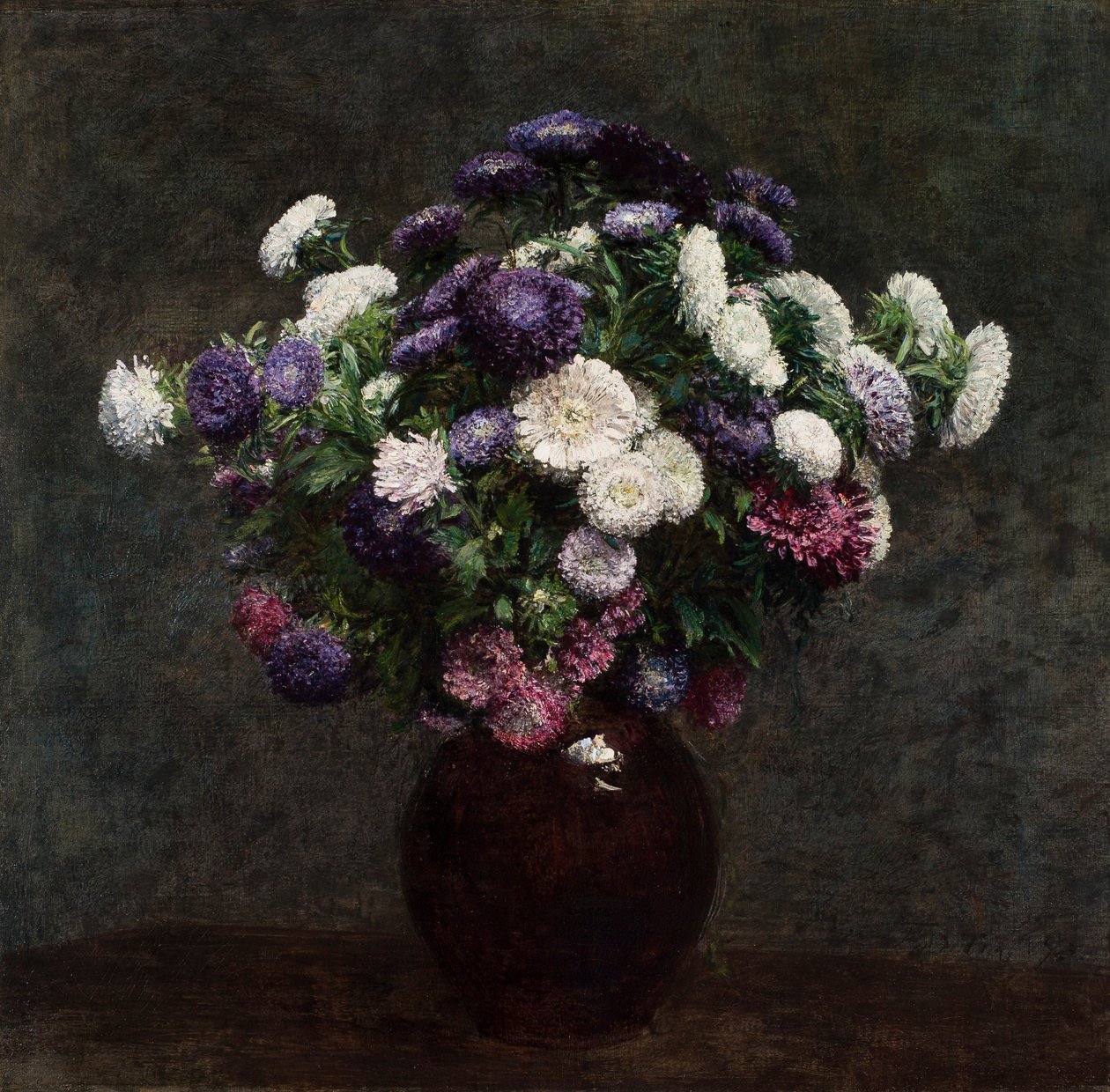 Asters in een vaas door Ignace Henri Jean Fantin Latour