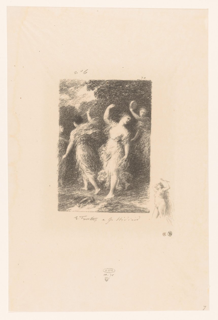 Bacchanten dansen en maken muziek door Ignace Henri Jean Fantin Latour