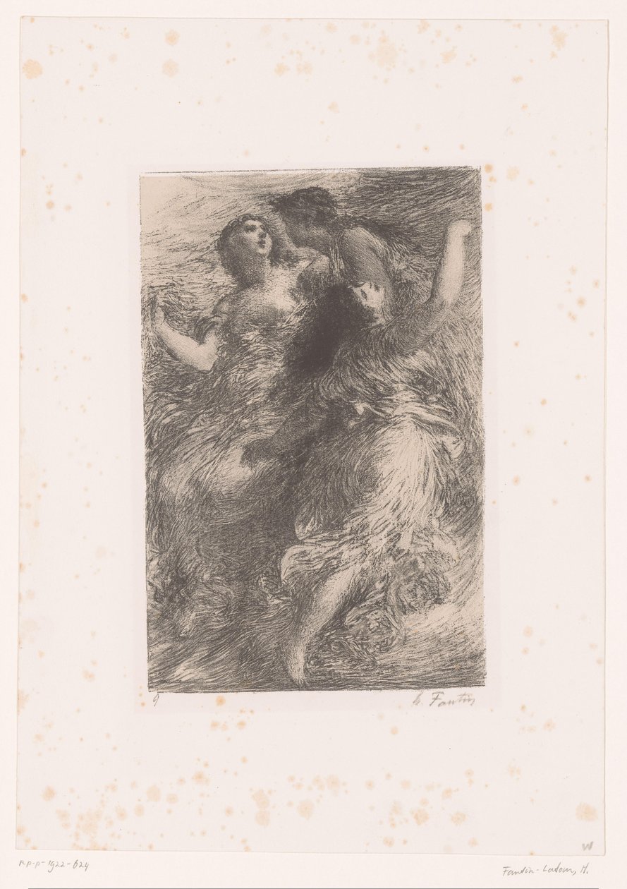 Drie Rijndochters spelen op de bodem van de Rijn door Ignace Henri Jean Fantin Latour