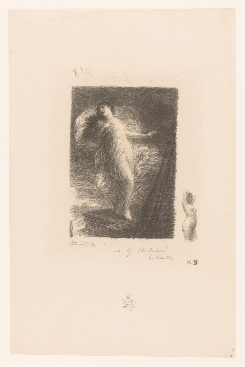 Jonge vrouw uit Tarente valt van de boeg van een schip door Ignace Henri Jean Fantin Latour
