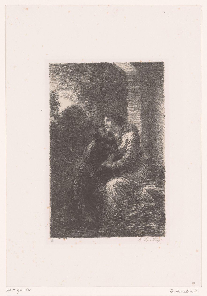Lohengrin en Elsa omhelzen elkaar in de bruidssuite door Ignace Henri Jean Fantin Latour