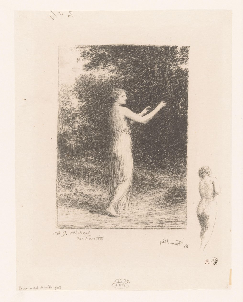 Maagd van Lycus wandelt in de natuur door Ignace Henri Jean Fantin-Latour