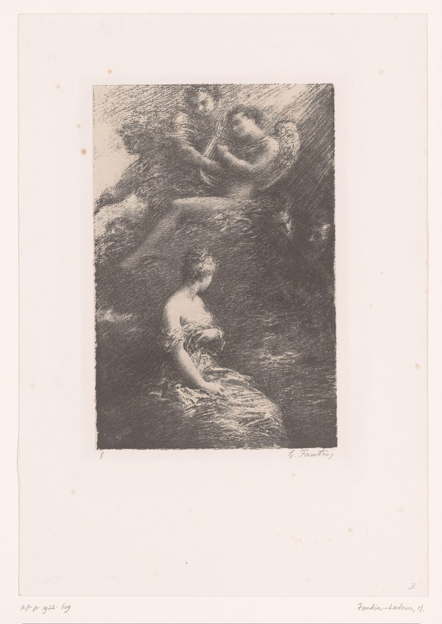 Marguerite verschijnt aan Faust en Mephisto vanuit de hemel door Ignace Henri Jean Fantin Latour