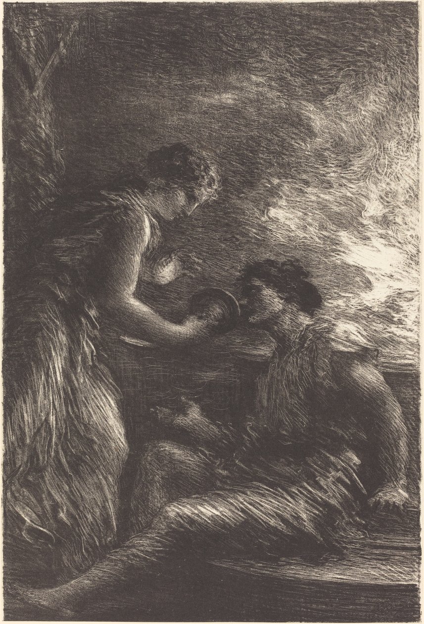 Sieglinde en Siegmund uit Act I van "De Walkure" door Ignace Henri Jean Fantin Latour
