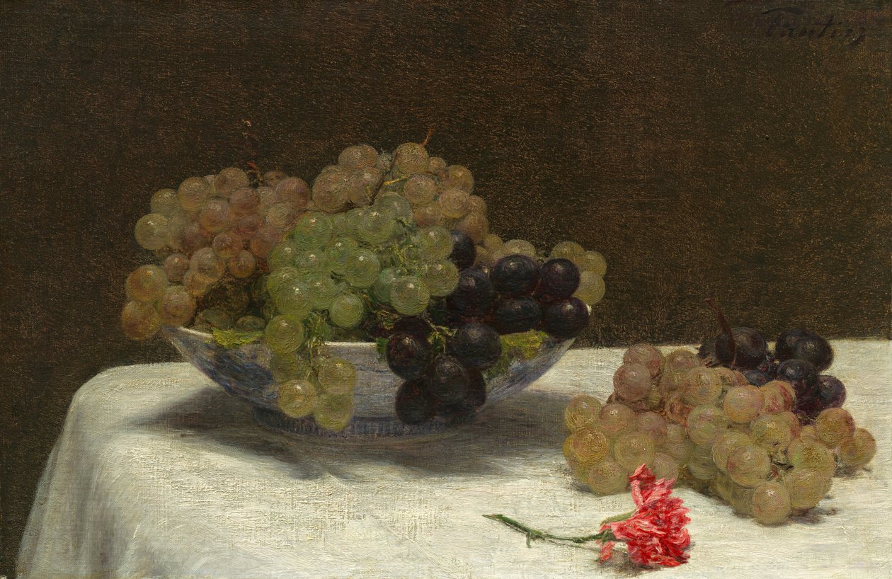 Stilleven met Druiven en een Anjer door Ignace Henri Jean Fantin Latour