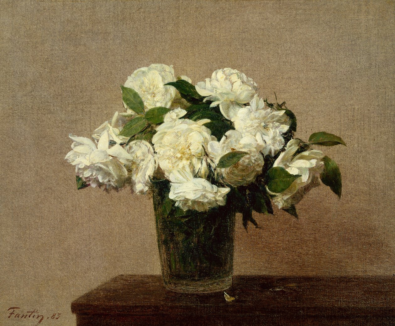 Stilleven met witte rozen door Ignace Henri Jean Fantin Latour