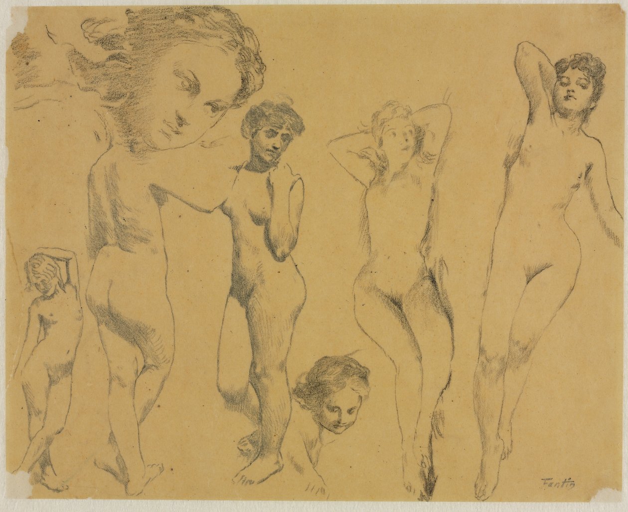 Studies van vrouwelijke naakten door Ignace Henri Jean Fantin Latour