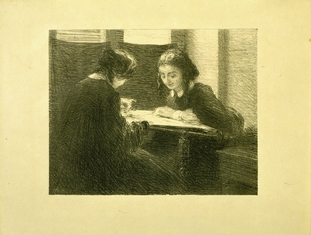 De borduursters, nr. 3 door Ignace Henri Jean Fantin Latour
